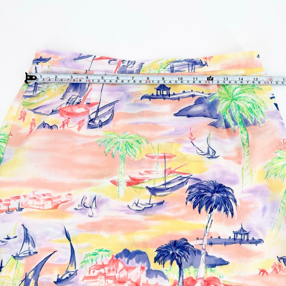 Vtg Bushwacker Brisas Island Watercolor Scenic Maxi Skirt Sz 12 Tropical Lined - Picture 7 of 13